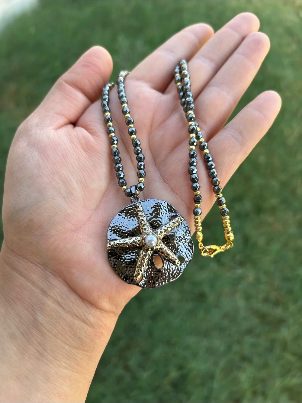 Hematite Beaded Starfish Pendant Necklace